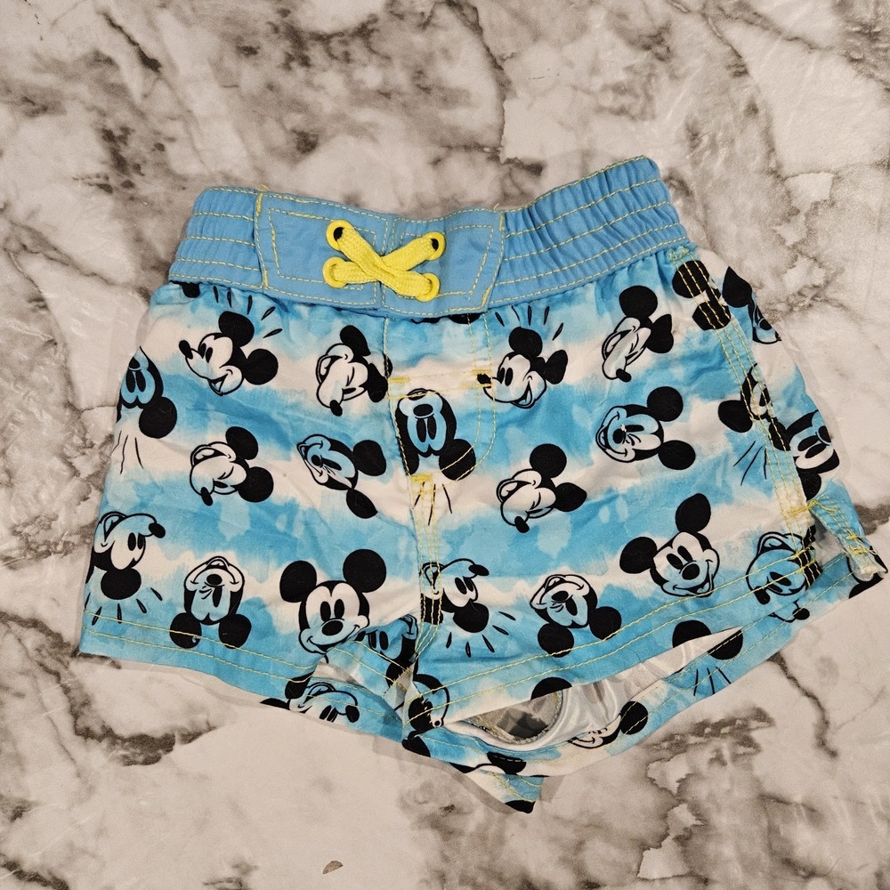 Disney Store Mickey Mouse Blue & White Tie Dye‎ Toddler Boy Swim Trunks Size 2